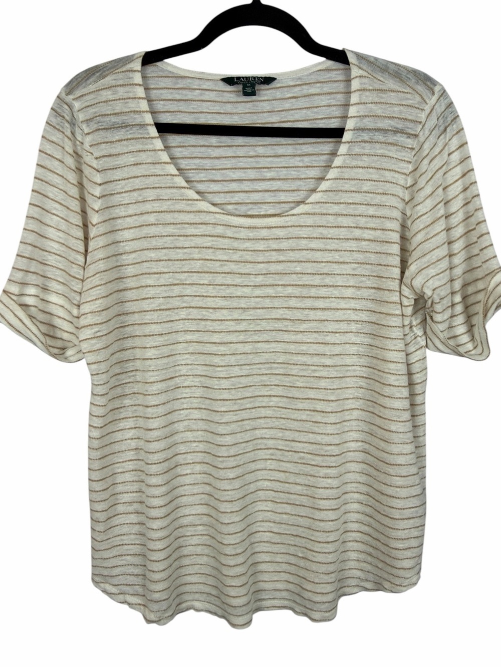 Lauren Ralph Lauren Linen Blend Striped Scoop Neck Tee Size 1X